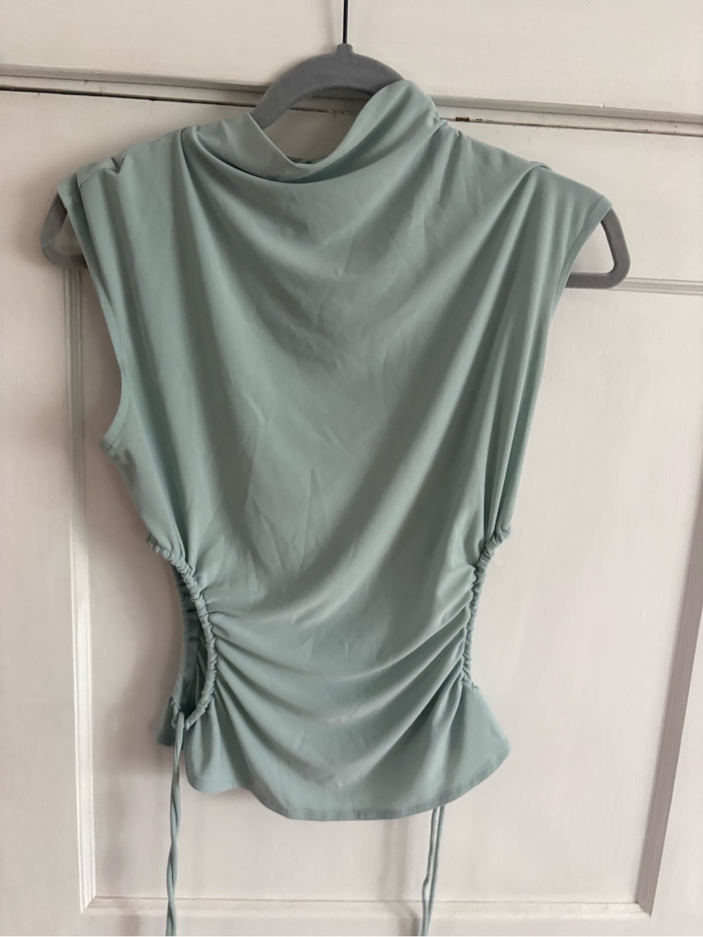 Open Edit Mint Blue Green Sleeveless Ruched Side Top with Side Cut Out